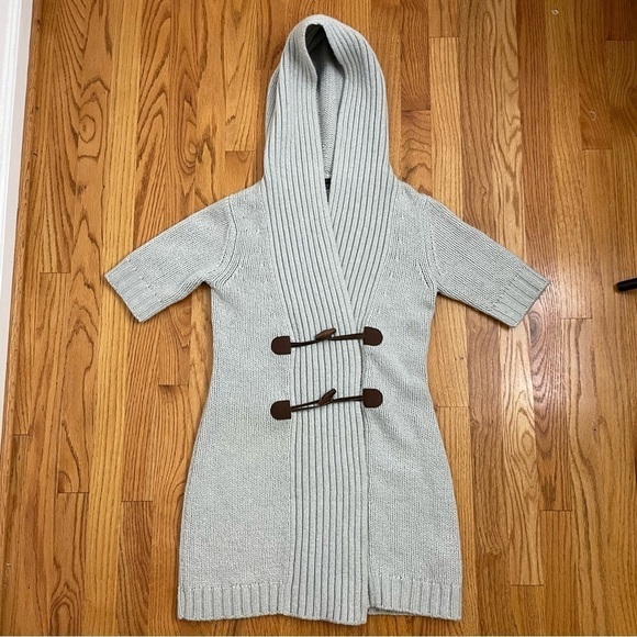 Vintage Y2K THEORY Wool Cashmere Blend Hooded Cardigan Minimalist Academia small - Picture 4 of 12